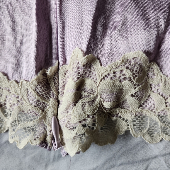 Lilac Satin Lace-Trim Chemise with Cream Lace - Picture 3 of 6